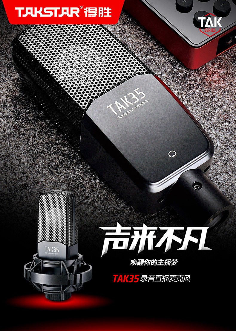 得胜（TAKSTAR） TAK35 专业电容麦克风 电脑手机主播直播设备变声器录音话筒声卡套装 得胜麦克风话筒 单品标配