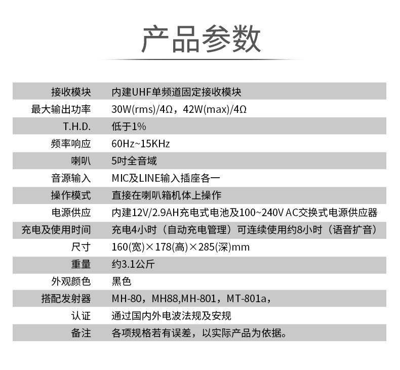 MIPRO 咪宝MA-101U无线移动扩音器户外便携式音箱导游教师音响讲解扩音机 搭配手持话筒