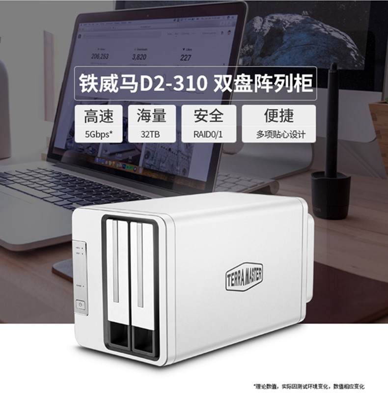 铁威马（TerraMaster）D2-310 双盘RAID磁盘 阵列盒 阵列柜 Type-c硬盘盒（非NAS网络存储云存储）
