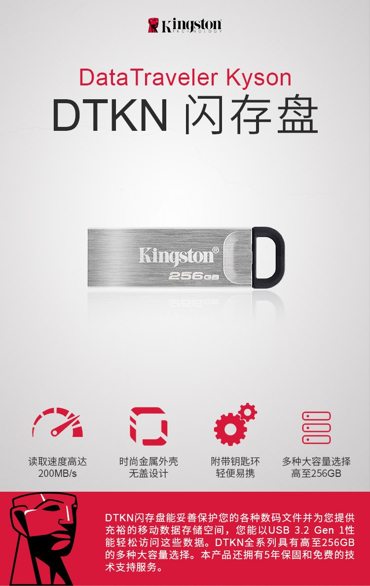 金士顿（Kingston）u盘 USB 3.2 Gen 1 DTKN 投标车载高速金属优盘 128GB