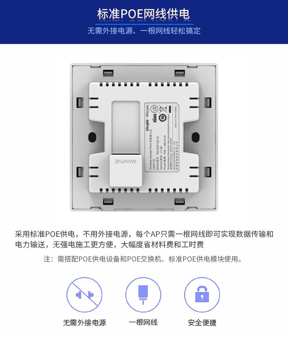 锐捷（Ruijie）无线ap面板套装WiFi6千兆1800M RG-EAP162(G)全屋wifi RG-EAP162（G）