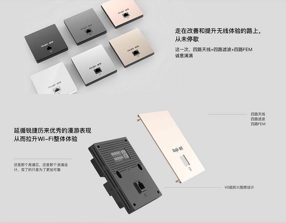 锐捷（Ruijie）双频千兆无线面板AP RG-EAP102 V2室内ap 企业级wifi无线接入点 白色