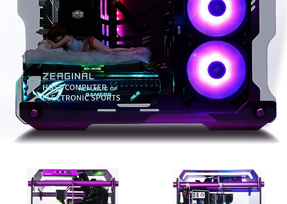 炽果（ZEAGINAL）ZC-01M全铝双侧透钢化玻璃开放式分体水冷 超长显卡游戏DIY台式电脑机箱 ZC-01M 葡萄罐儿 黑红色