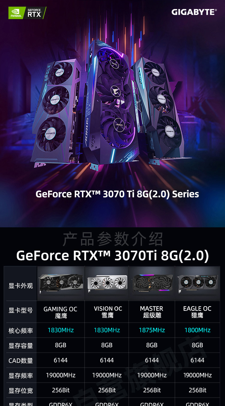 技嘉显卡3070Ti魔鹰   RTX3070Ti GAMING OC 2.0  台式电脑独立游戏显卡