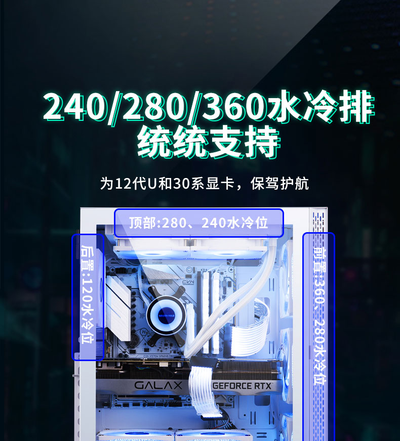 金河田机箱 21+预见 凌霜PRO  磁吸侧板  顶上240水冷 前面360水冷