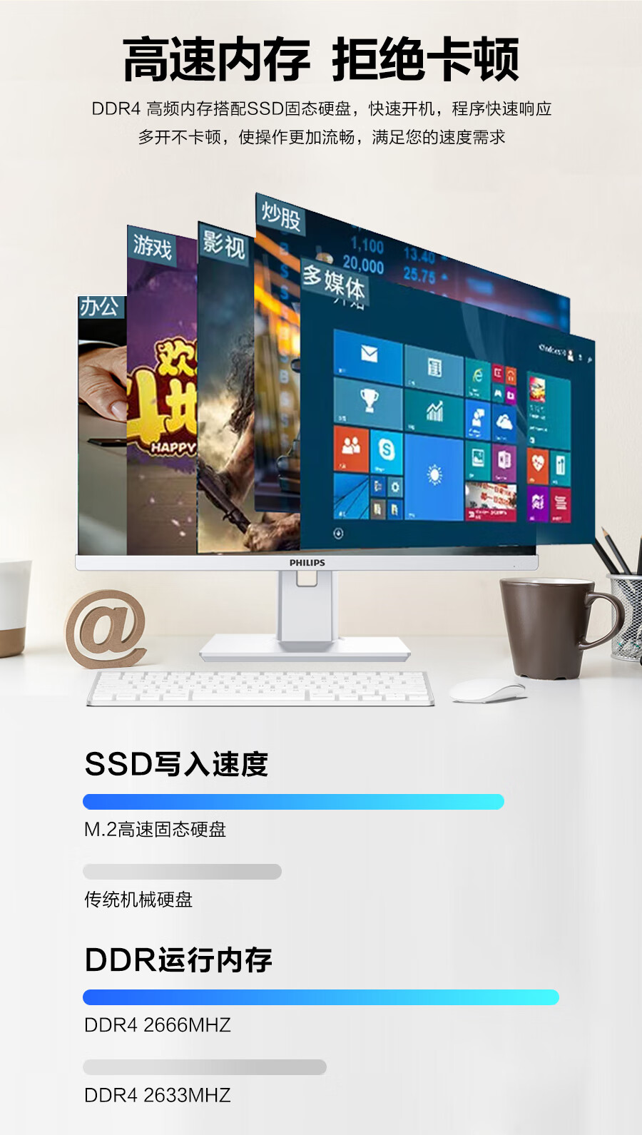 飞利浦电脑一体机23.8英寸雅典白色 I5-11320H 16G 512G固态 I5高配商业办公网课游戏娱乐全套