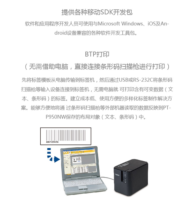 兄弟（brother）PT-P950NW 电脑标签打印机（TZe色带 3.5~36mm 无线打印）