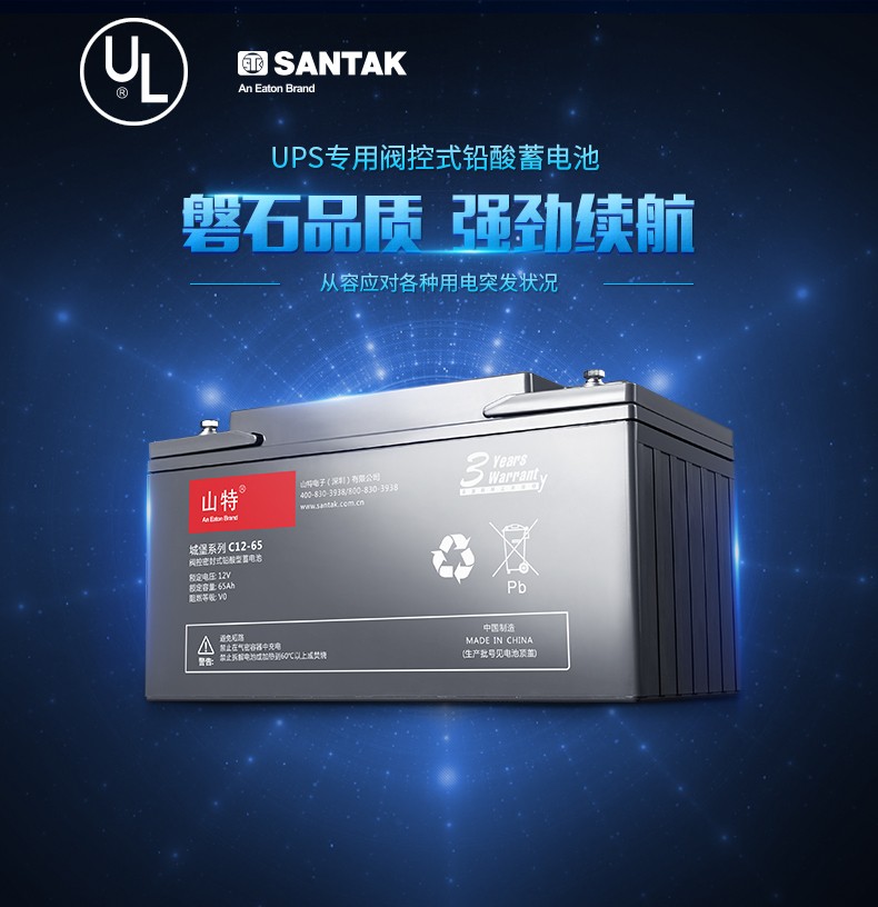 山特（SANTAK）C12-65 山特UPS电源电池免维护铅酸蓄电池 12V65AH