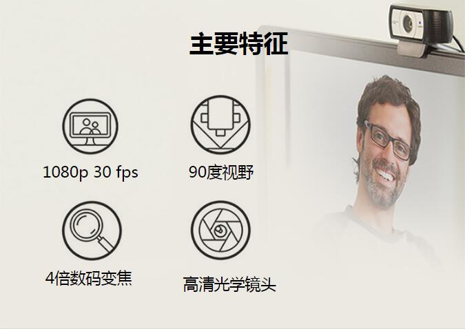 罗技（Logitech） C930c 高清网络直播教学摄像头 电脑笔记本摄像头 视频会议网络教学 C930c