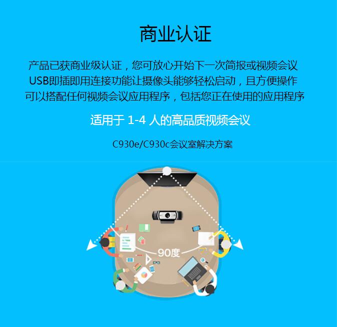 罗技（Logitech） C930c 高清网络直播教学摄像头 电脑笔记本摄像头 视频会议网络教学 C930c