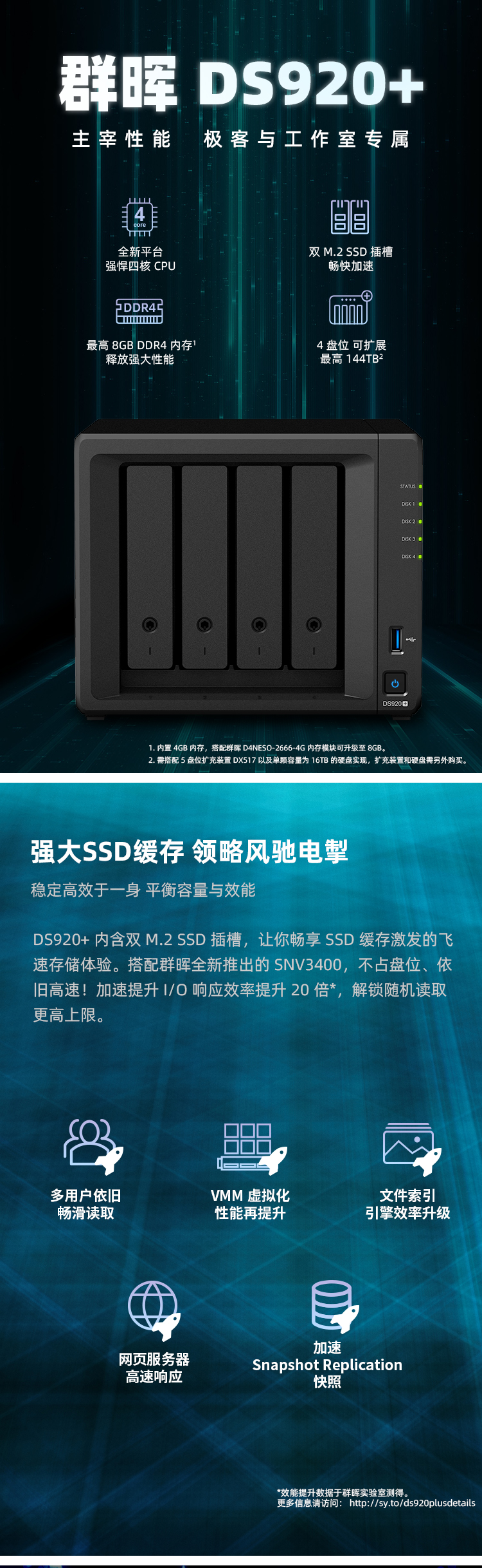 群晖（Synology）DS920+ 四核心4盘位 NAS网络存储服务器 （无内置硬盘 ）