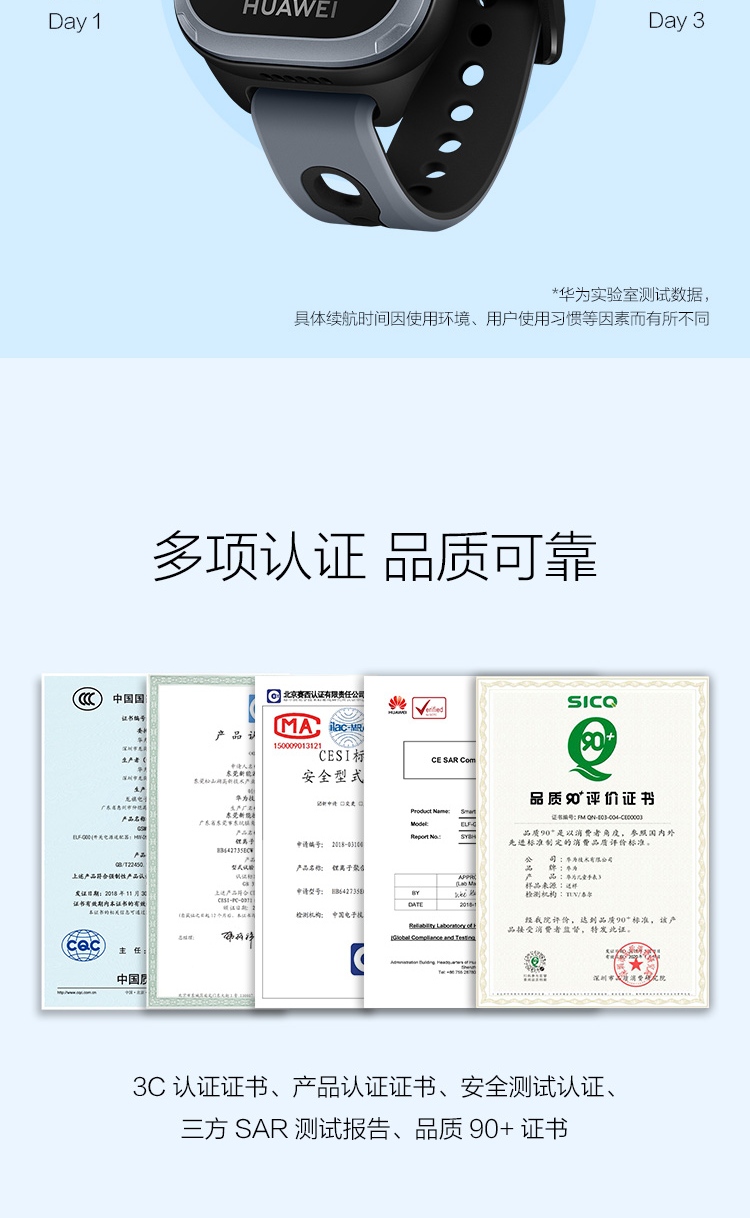 华为手表 智能手表 儿童电话手表3 深空灰（智能手表 精准定位 一键呼救 拍照分享 学生 儿童 男孩 女孩）