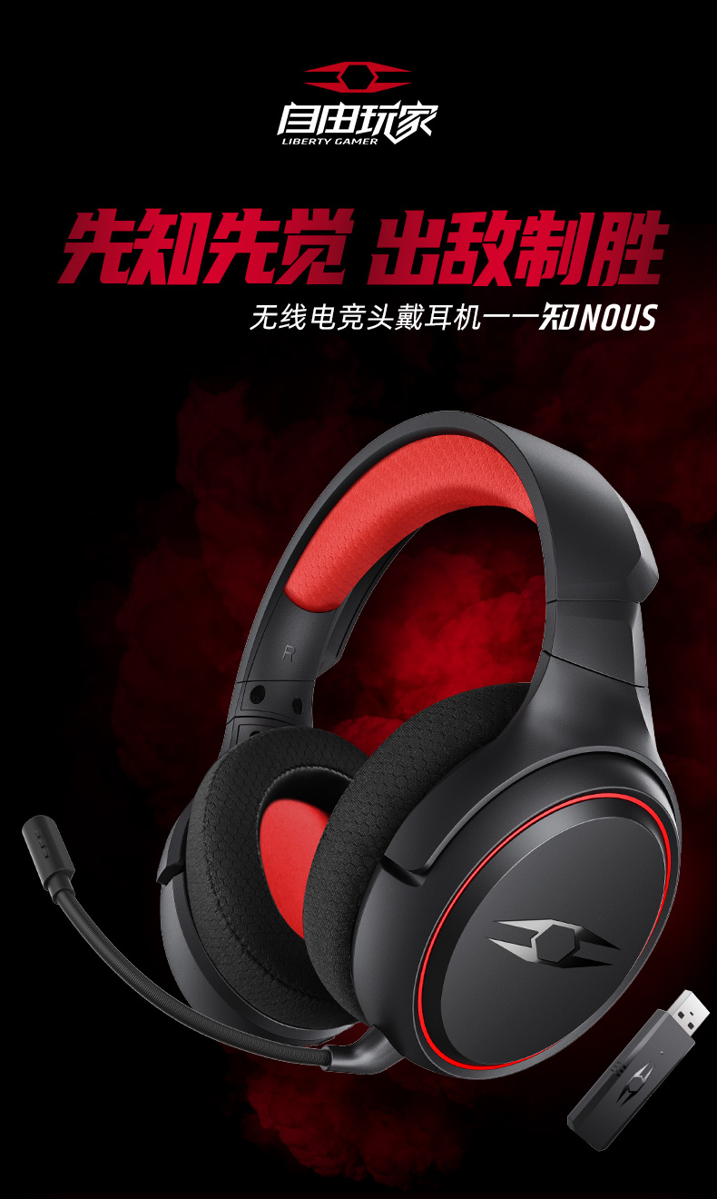 得胜（TAKSTAR） 自由玩家知NOUS游戏耳机无线款7.1虚拟环绕音效2.4G低延迟电竞用 黑色