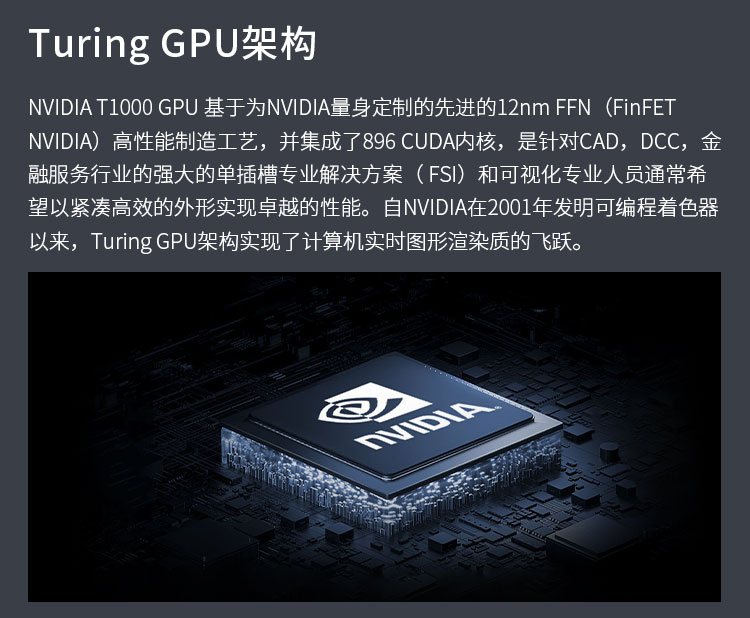 NVIDIA T1000 4G GDDR6 CUDA核心896 图灵架构 多屏/平面制图设计专业显卡