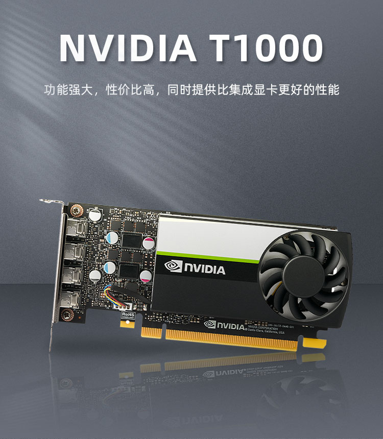 NVIDIA T1000 4G GDDR6 CUDA核心896 图灵架构 多屏/平面制图设计专业显卡