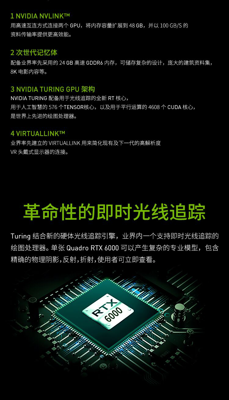 NVIDIA Quadro RTX6000 24G GDDR6 384bit/672GBps/CUDA核心4608 实时光线追踪/GPU图形显卡