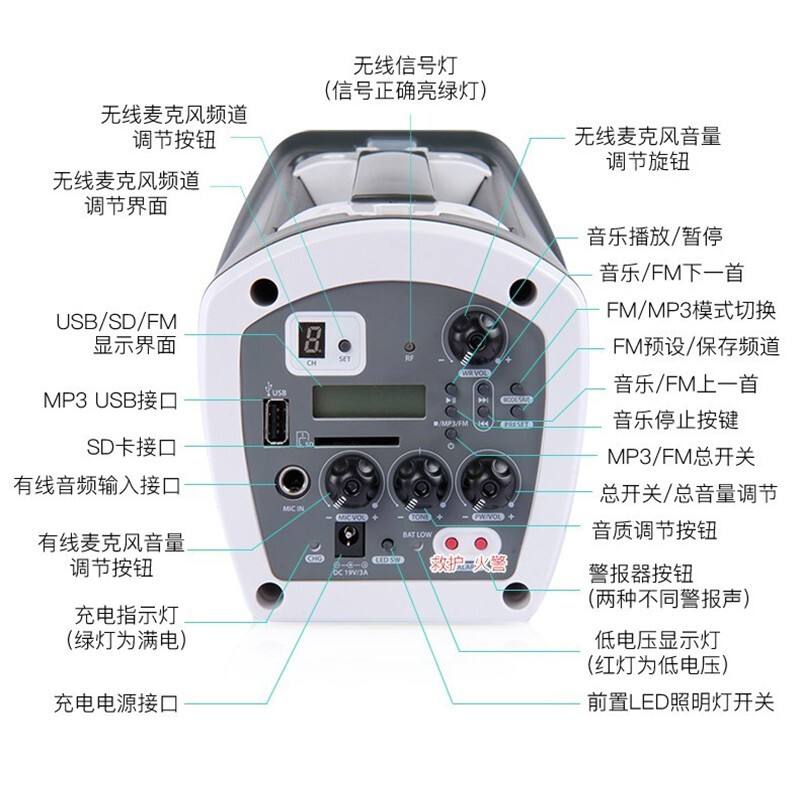 JTS WA-35 System WA-8/MH-8多功能便携式扩音器手持领夹移动音箱无线导游扩音器 1主机+1手持话筒套装