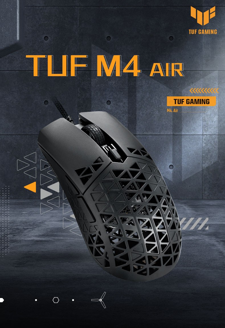 华硕 TUF M4 AIR 洞洞鼠 47g轻量化 有线游戏鼠标 左右手鼠标 16000DPI 镂空设计 黑色