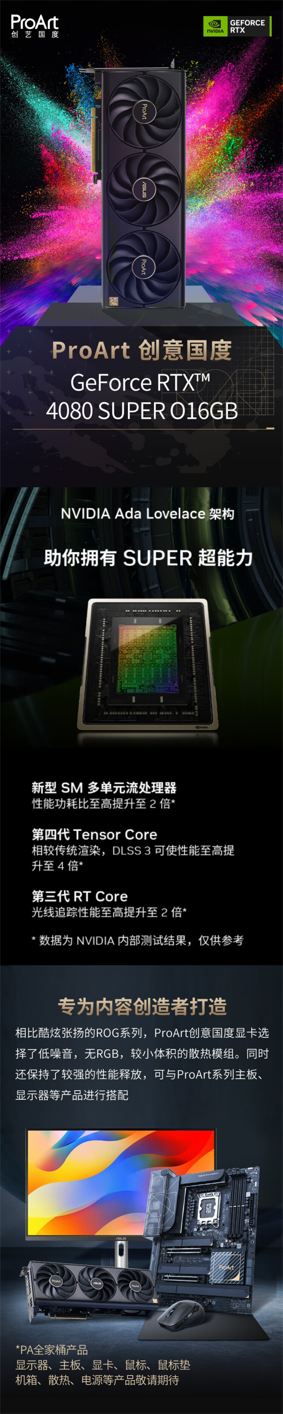 ASUS/华硕 PROART RTX4080 SUPER O16G 创艺国度 台式电脑游戏专业显卡