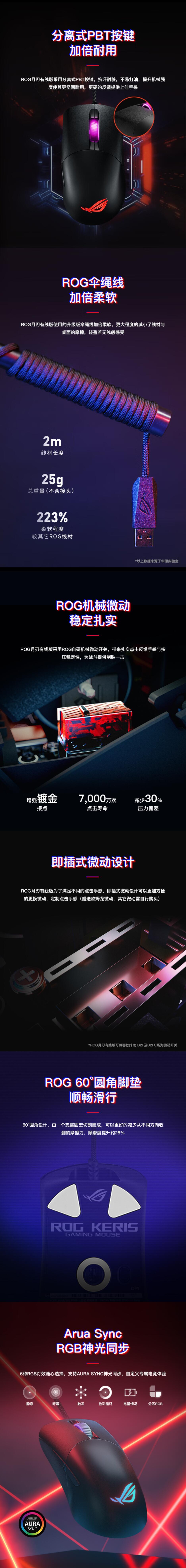 ROG月刃有线鼠标 电竞游戏鼠标 可换微动 轻量化鼠标 16000DPI 黑色