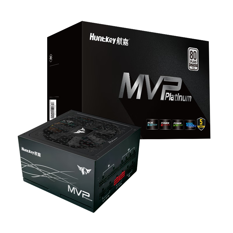 航嘉MVP系列P1000-1000W白金 台式机主机电脑电源 额定1000W/1200W全模组电源 宽幅电压/PCIE5.1接口 Huntkey ATX3.x