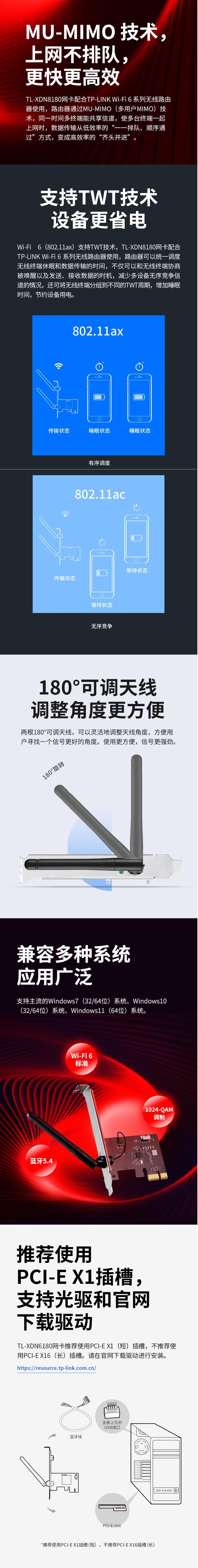 TP-LINK普联XDN6180 pcie无线网卡蓝牙5.4二合一 台式电脑WiFi6接收器内置AX900 5G双频900M网卡