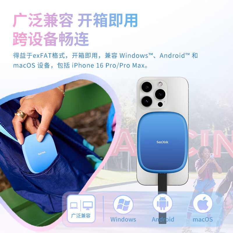 SanDisk闪迪 创作者E62C 1TB 2TB 磁吸移动固态硬盘 手机扩容固态手机直连笔记本外接SSD 读速1000MB/s