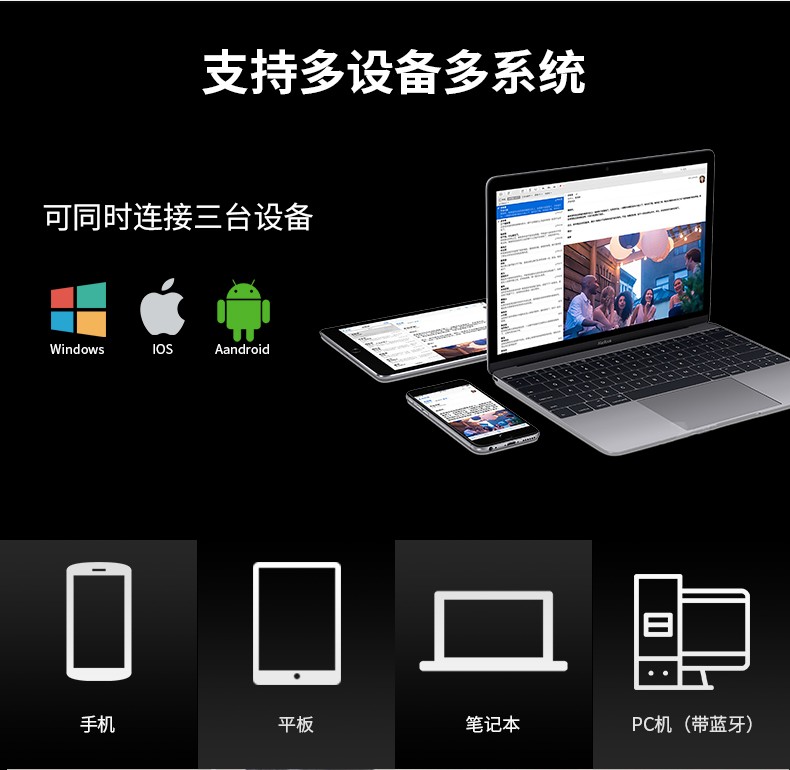 罗技（Logitech）K480 键盘 无线蓝牙键盘 办公键盘 女性 便携 超薄键盘 笔记本键盘 黑色/白色