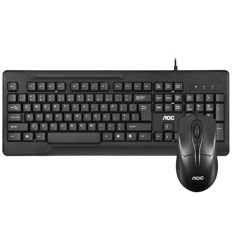 AOC有线键盘鼠标套装 商务办公台式机电脑一体机笔记本键盘 KM160 黑色款