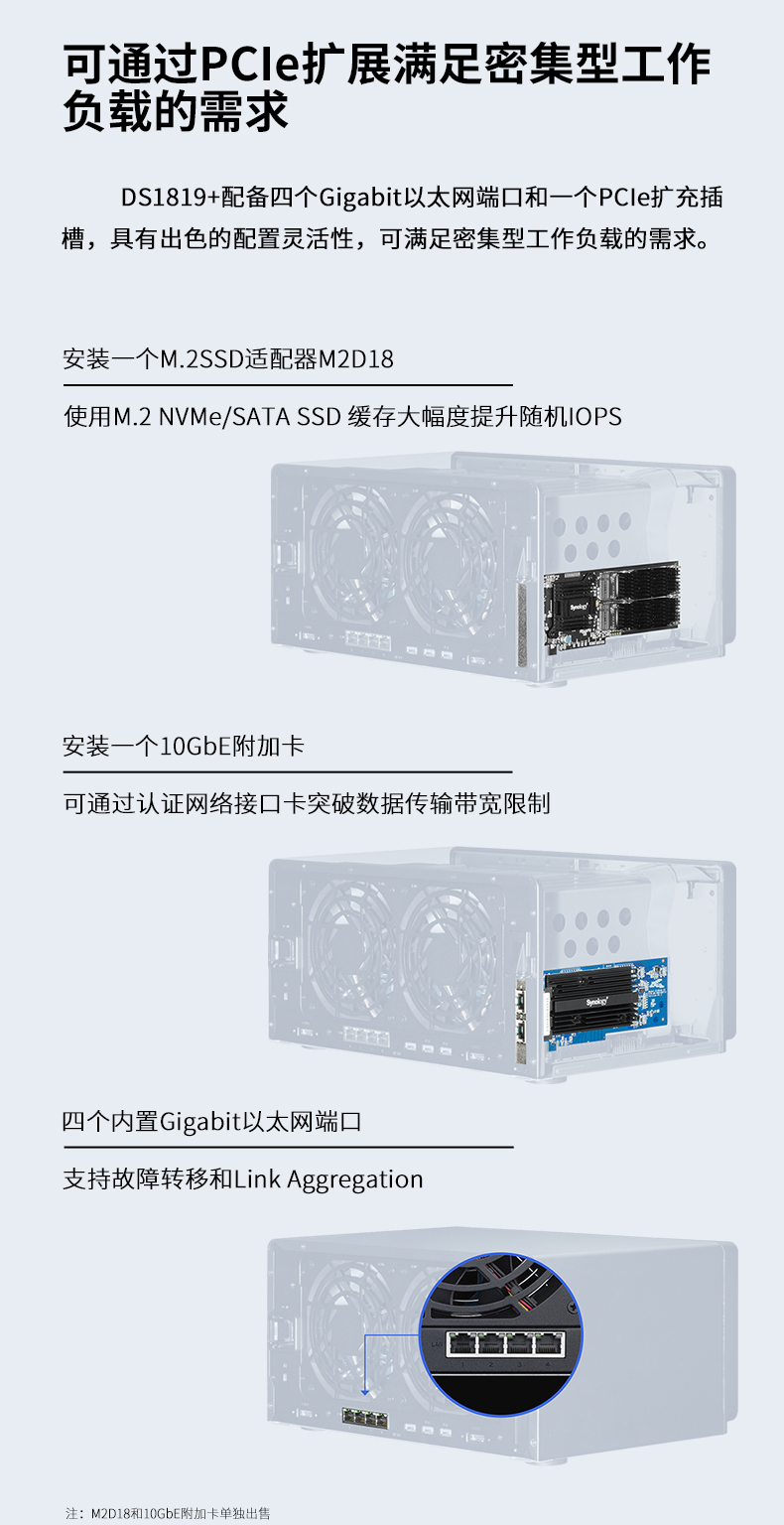 Synology群晖DS1819+NAS存储网络存储器服务器云存储ds1817+升级 DS1819+标配不含盘