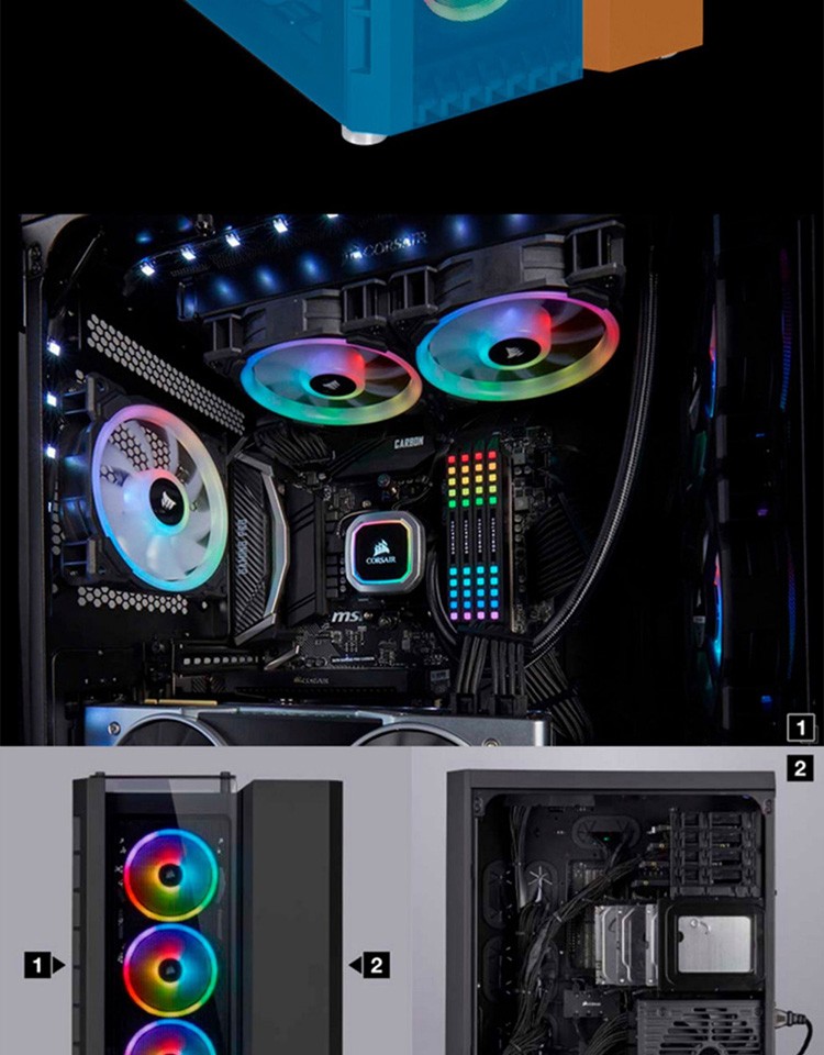 美商海盗船 (USCORSAIR) 680X RGB 黑色/白色 侧透钢化玻璃ATX中塔机箱 带3颗RGB炫彩风扇和控制器 双仓设计