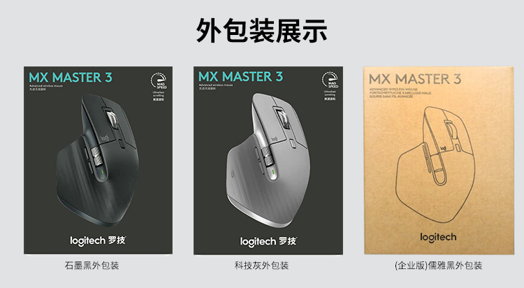 罗技（Logitech）MX Master 3 鼠标 无线蓝牙鼠标 办公鼠标 右手鼠标 双模优联 石墨黑 带无线2.4G接收器