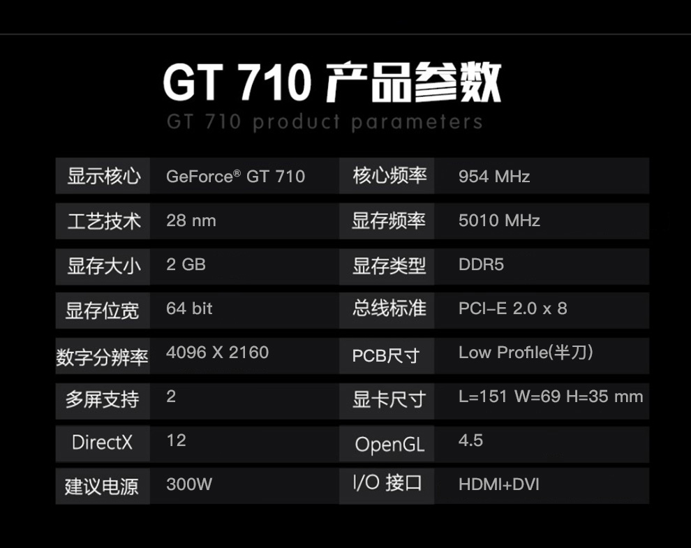 技嘉显卡 N710D5-2GL GT710 2G D5 独立显卡 mini迷你 散热片半高卡小机箱显卡 710D5-2GL 显卡