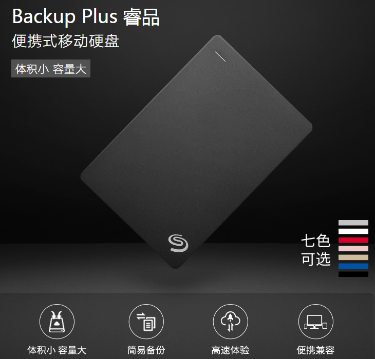 希捷（Seagate）2TB USB3.0移动硬盘 Backup Plus睿品 2.5英寸 金属外壳 兼容mac 陨石黑(STDR2000300)