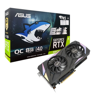 华硕3060Ti巨齿鲨ATS-RTX3060TI-O8GD6X-V2-GAMING电竞游戏专业显卡