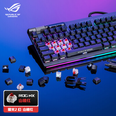 ROG耀光2幻 机械键盘 有线游戏键盘 客制化键盘 NX山楂红轴/摩卡棕轴/冰川蓝轴 RGB背光 104键 全键热插拔 PBT键帽带掌托黑色