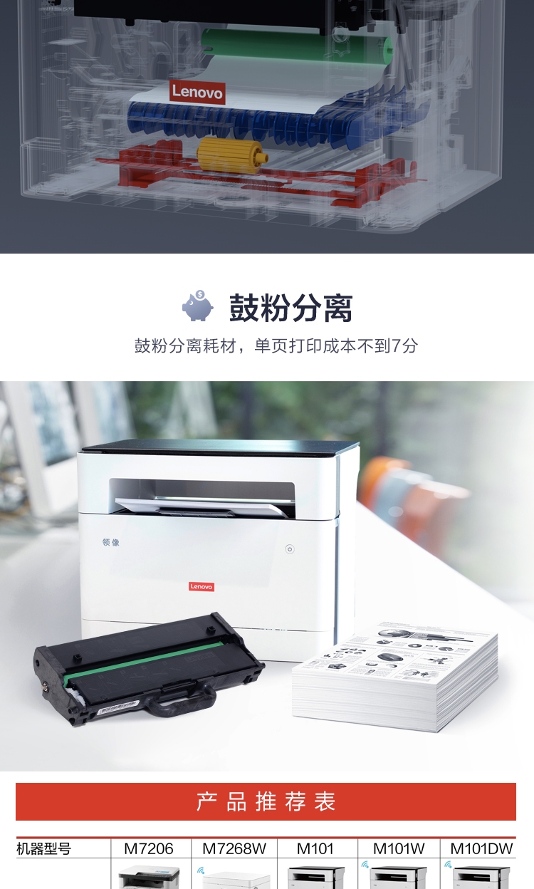 联想（Lenovo）领像M100W 黑白激光无线WiFi打印多功能一体机 办公商用家用 APP打印(打印 复印 扫描）