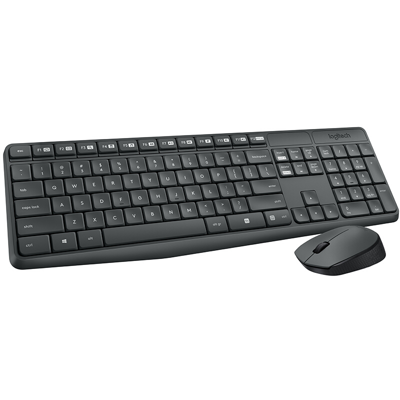 罗技（Logitech）MK235 键鼠套装 无线键鼠套装 办公键鼠套装 全尺寸 黑灰色 带无线2.4G接收器