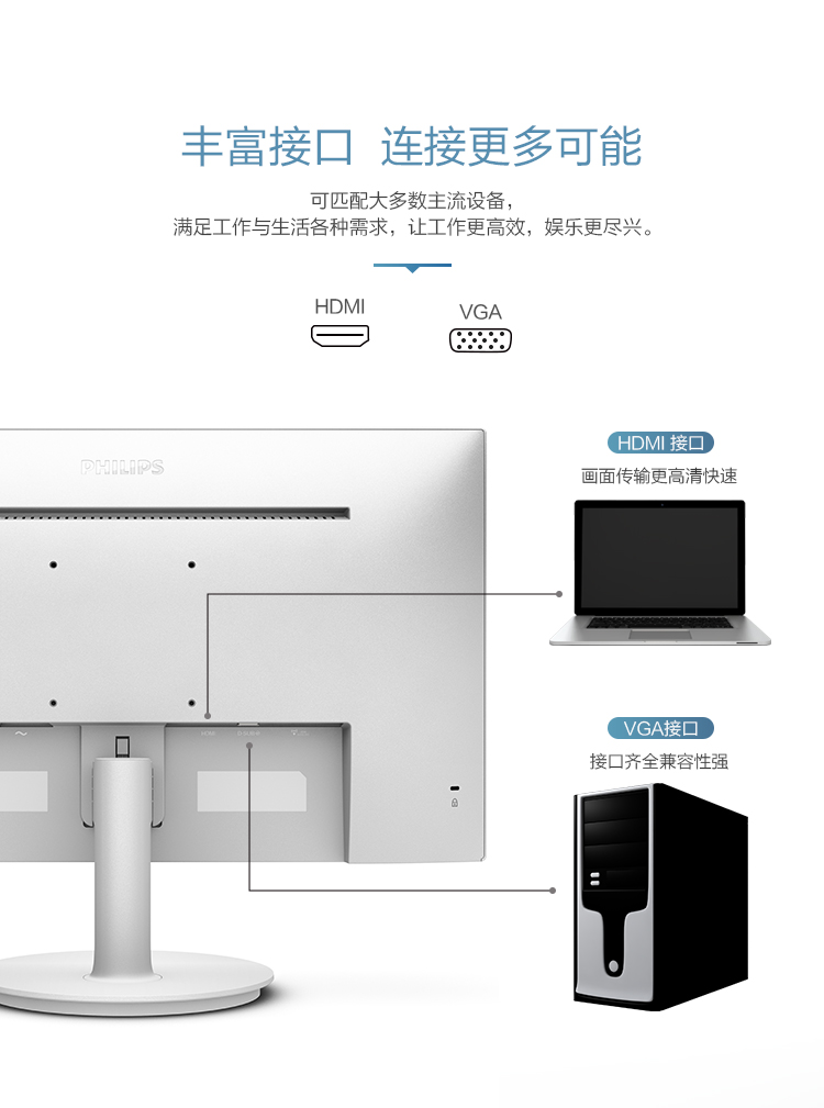 飞利浦241V8 23.8英寸 IPS技术屏广视角 Adaptive Sync技术 低蓝光不闪屏 75Hz刷新 办公家用电脑显示器 （黑色）