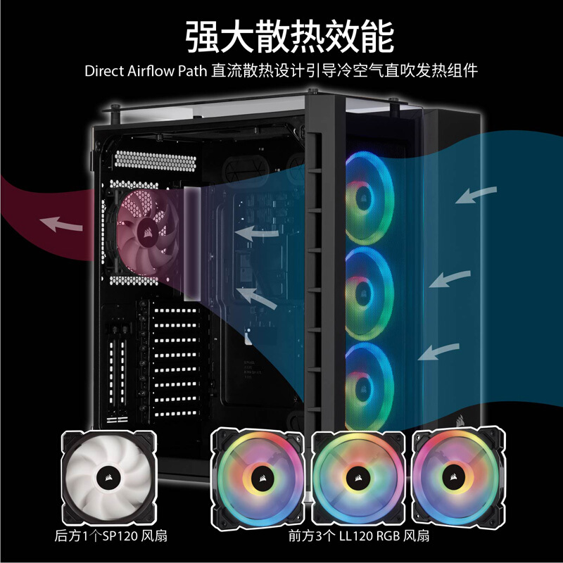 美商海盗船 (USCORSAIR) 680X RGB 黑色/白色 侧透钢化玻璃ATX中塔机箱 带3颗RGB炫彩风扇和控制器 双仓设计