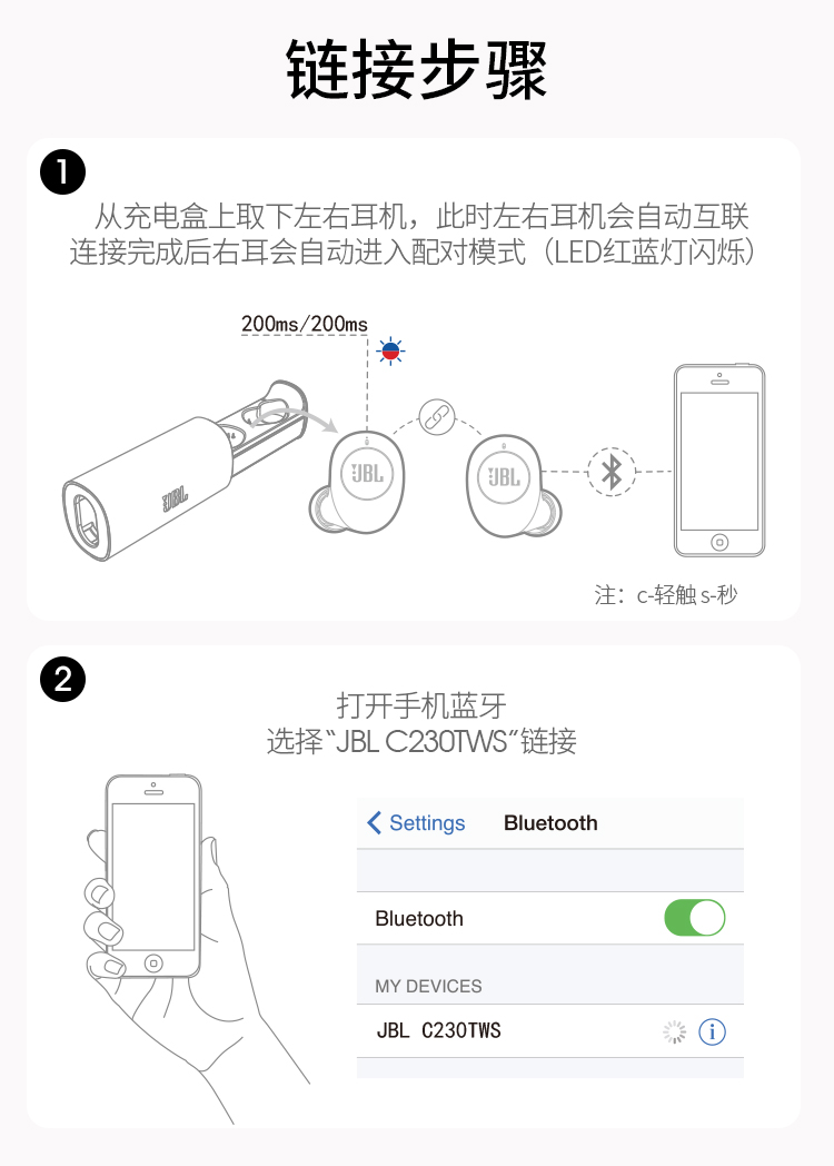 JBL C230TWS 真无线耳机 蓝牙5.0 迷你运动耳机 时尚小巧 男女苹果安卓通用 黑色 白色