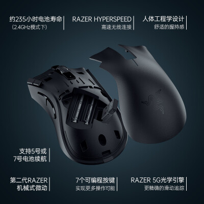 雷蛇(Razer)炼狱蝰蛇V2 X极速版 双模无线鼠标 人体工学 电竞游戏 吃鸡/LOL/CS GO 黑色