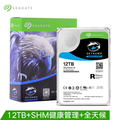 希捷12TB 256MB 7200RPM 监控级硬盘 SATA 希捷酷鹰SkyHawk AI系列(Seagate ST12000VE0008)全天候安防监控