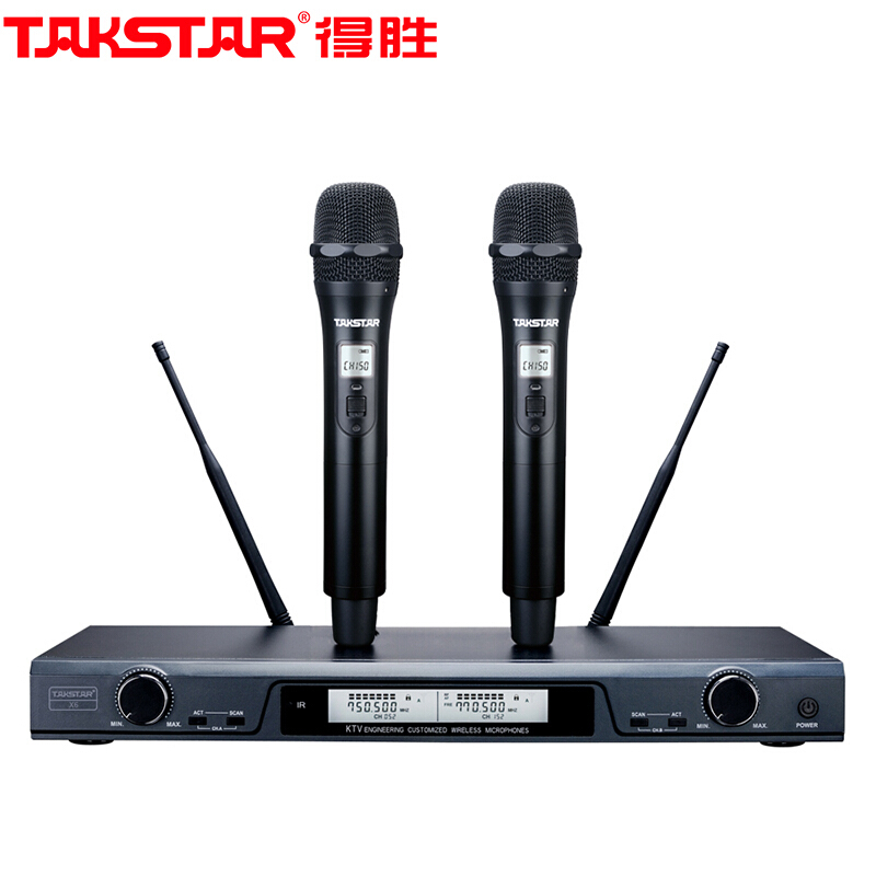 得胜（TAKSTAR）X6 U段可调频无线麦克风 一拖二无线话筒 专业演出会议主持话筒 家用舞台K歌手持麦克风 黑色/银色