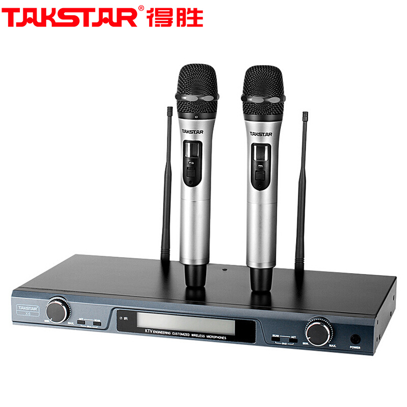 得胜（TAKSTAR）X6 U段可调频无线麦克风 一拖二无线话筒 专业演出会议主持话筒 家用舞台K歌手持麦克风 黑色/银色