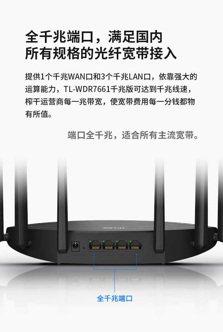 TP-LINK双千兆路由器 1900M无线家用 5G双频 WDR7661千兆版 千兆端口 光纤宽带WIFI穿墙