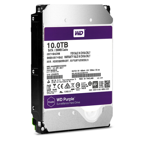 西部数据(WD)紫盘 10TB SATA6Gb/s 256M 监控硬盘(WD100EJRX)