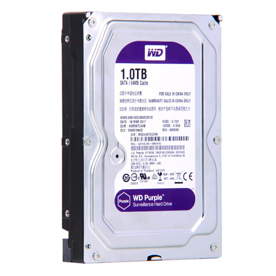 西部数据(WD)紫盘 1TB SATA6Gb/s 64M 监控硬盘(WD10EJRX)