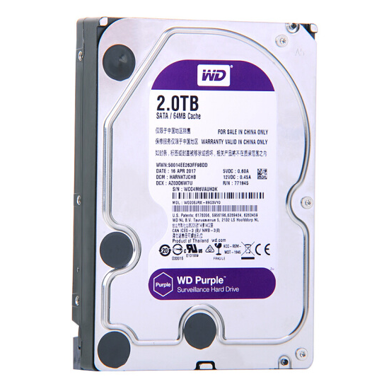 西部数据(WD)紫盘 2TB SATA6Gb/s 64M 监控硬盘(WD20EJRX)