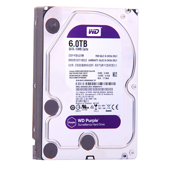 西部数据(WD)紫盘 6TB SATA6Gb/s 64M 监控硬盘(WD60EJRX)